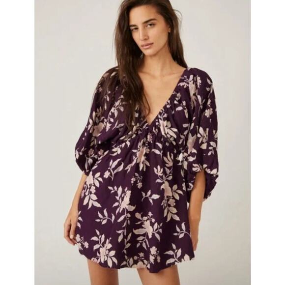 Free People PORTIA Floral Print Babydoll Balloon Sleeves Mini Dress Size XS $148 - Picture 4 of 14